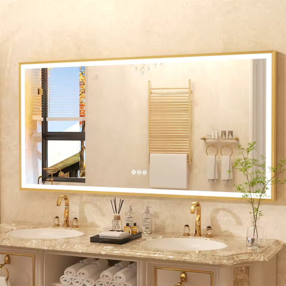Luxury Gold Frame Rectangular LED Mirror