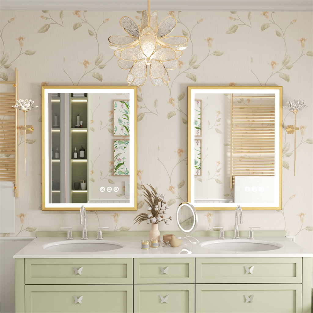 Luxury Gold Frame Rectangular LED Mirror