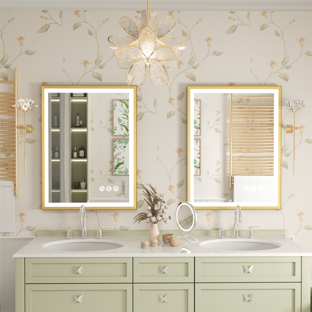 Luxury Gold Frame Rectangular LED Mirror