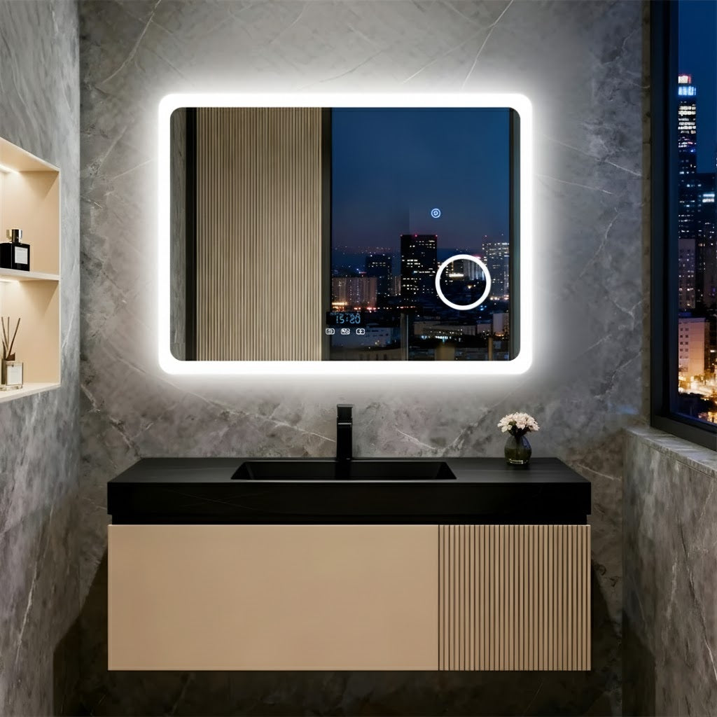 Rectangular Bluetooth Mirror with 3X Magnification