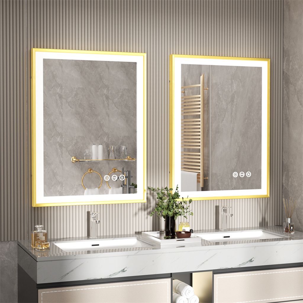 Luxury Gold Frame Rectangular LED Mirror