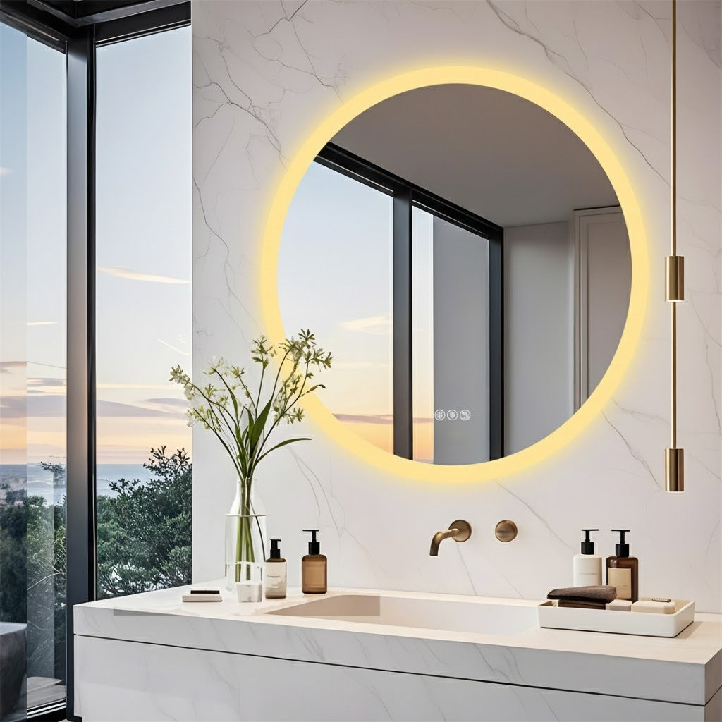 Round LED Bathroom Mirror with Bluetooth & Anti-Fog