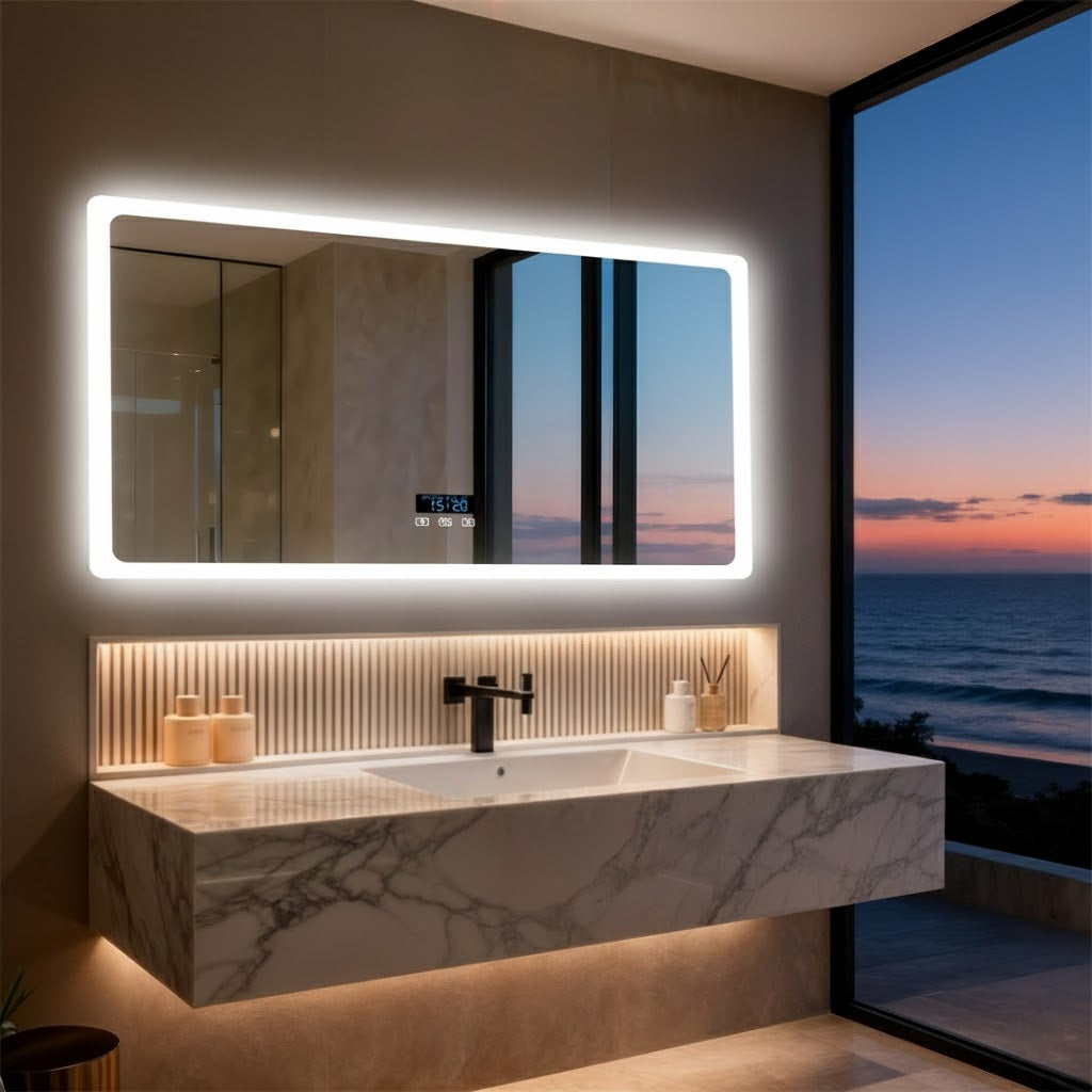 Rectangular Bluetooth Mirror with 3X Magnification